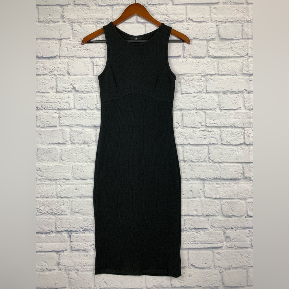21 Saints Black Sleeveless Ribbed Bodycon MIDI Knit Dress Size Small NWT